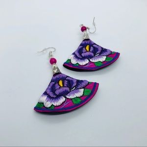 Embroidered Purple Rose Earrings